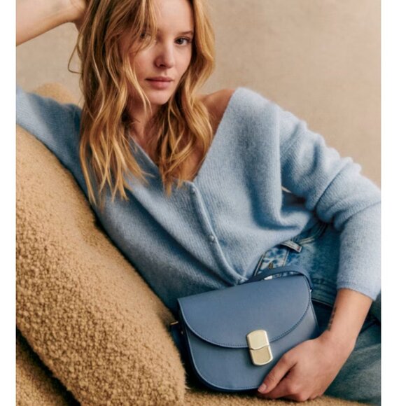 Sezane Claude Bag in Smooth Vintage Blue Crossbody Shoulder Bag - Picture 3 of 13